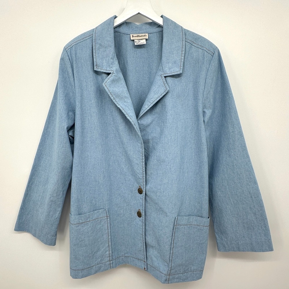 Vintage Tumbleweeds Blazer Jacket Size 18‎ Pockets Shoulder Pads Chambray USA XL